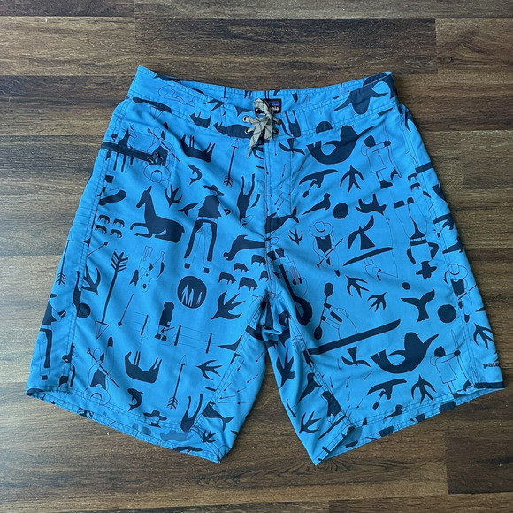 Patagonia Board Shorts Size 34 Blue Cowboy Western Printed Lace-Up Surf Swim Men